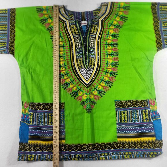 Big Mama Dashiki Hippie Green Colorful Traditional African Top Shirt Size Large - Picture 3 of 7
